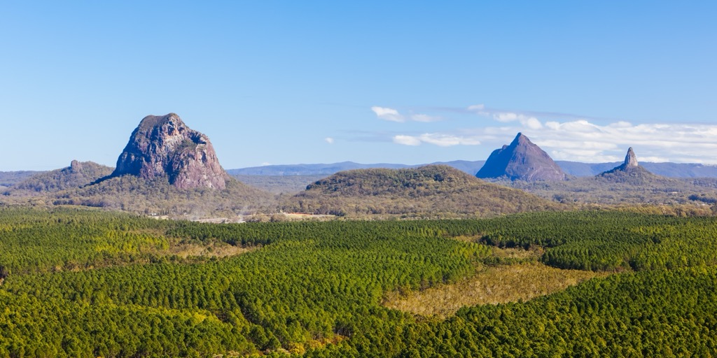 The Glass House Mountains are QLD’s most visible geological forms. Queensland