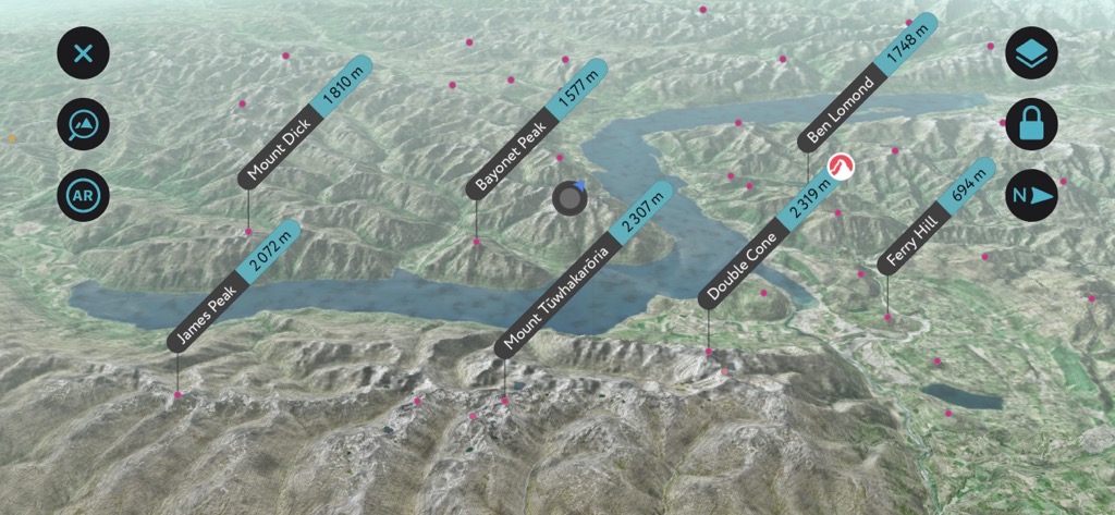 3D generation of Lake Wakatipu using the PeakVisor mobile app, Queenstown-Lakes District