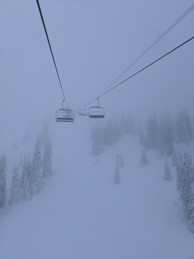 A powder day on an old RED Mountain fixed-grip. RED Mountain Resort