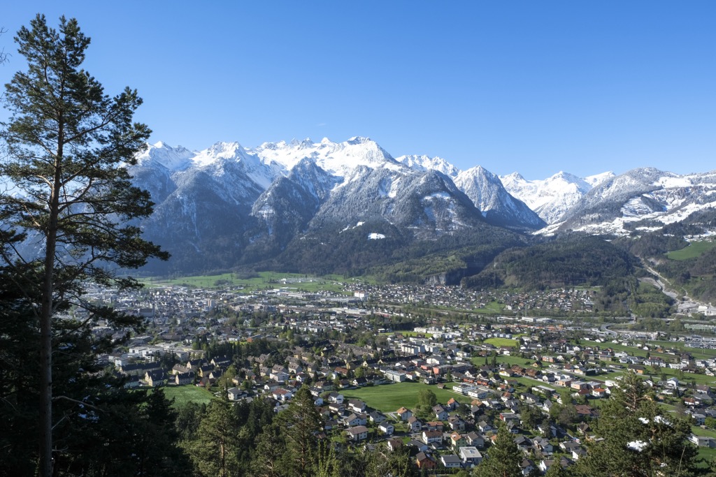 An aerial view of Bludenz. Raetikon