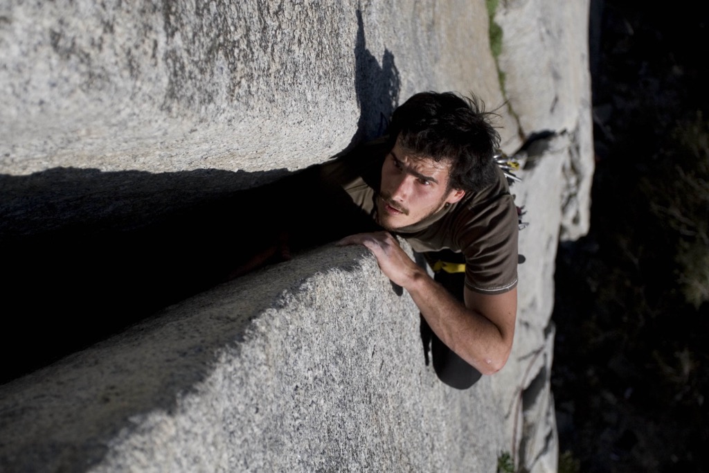 Off-width climbing in Yosemite. There’s nothing beginner about off-width; it’s one of the most brutal types of climbing. Rock Climbing