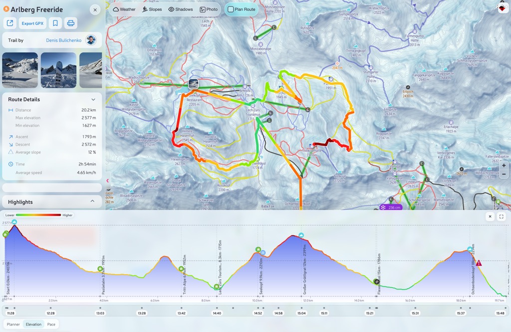 Elevation mode on expanded profile with altitude-focused coloring.