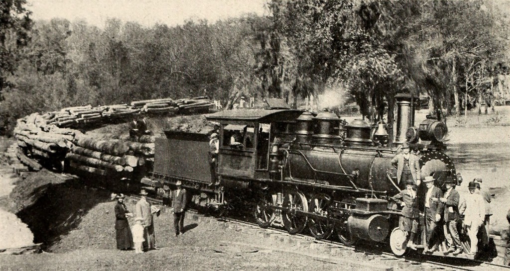 The Sabine Tram Company transporting harvested pine around the turn of the century. Sabine National Forest