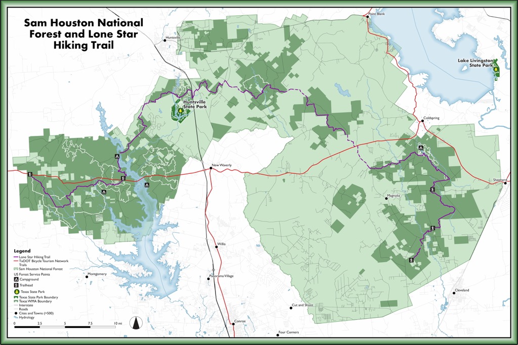 Forest Service map for the Lone Star Trail