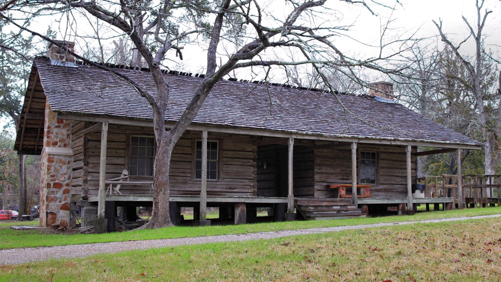 The Bear Bend Hunting Lodge, circa 1845, was reportedly used by Sam Houston. The lodge was relocated to the Sam Houston Memorial Museum grounds in 2010. Sam Houston Forest