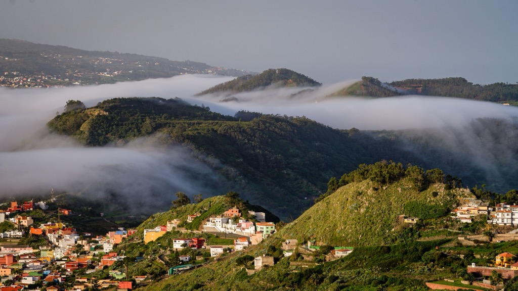 Fog creeping in over the Anaga Mountains. Santa Cruz Tenerife