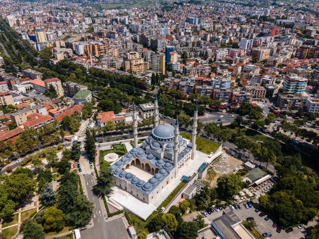 Namazgah Mosque, the largest in Albania, in central Tirana. Shtame Pass Nature Park