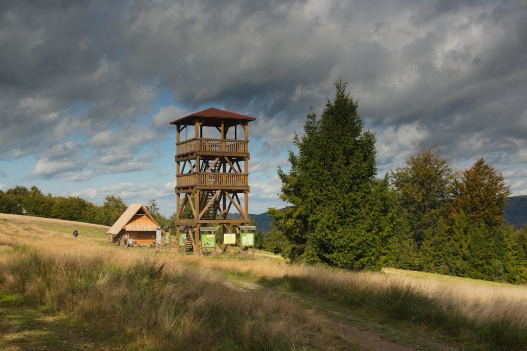 The Stary Groń observation tower. Silesian Beskids Landscape Park