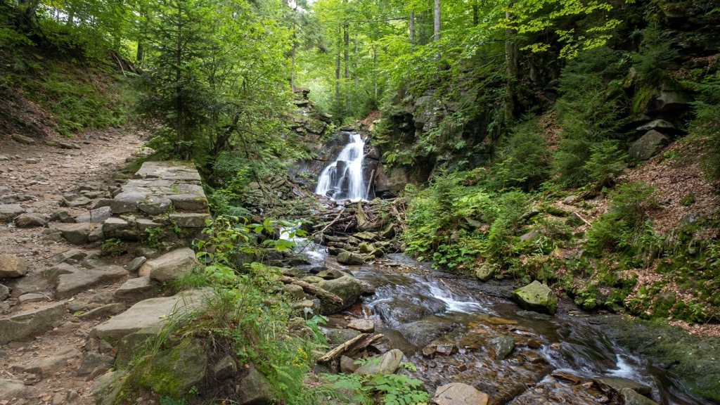 Waterfalls on the Biała Wisełka River. Silesian Beskids Landscape Park