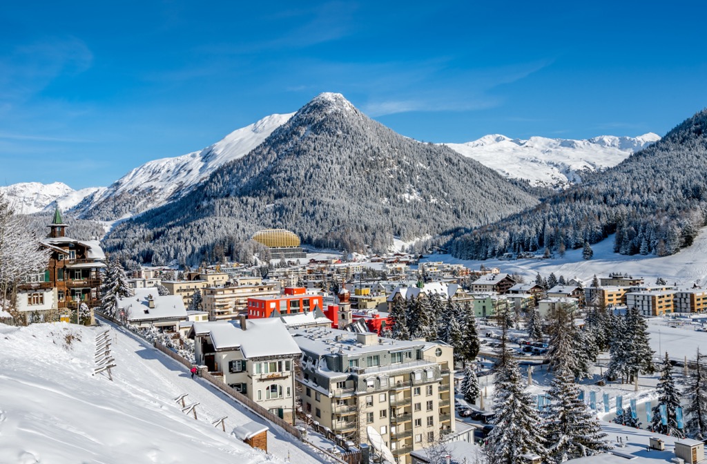 Aerial view of Davos. Silvretta Alps