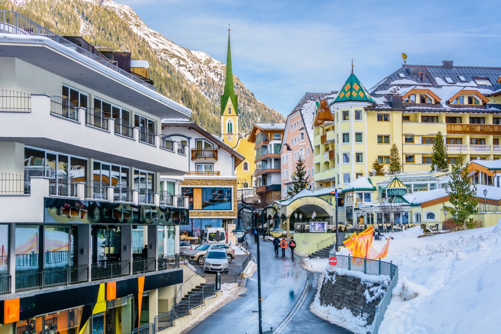 Ischgl city center. Silvretta Alps