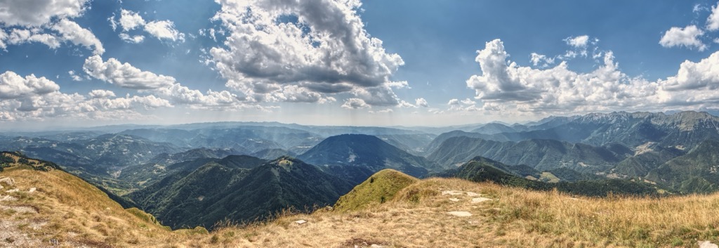 A panorama of the Slovene Prealps taken near Cerkno and the range’s highest peak, Porezen (1,632 m / 5,353 ft). Slovene Prealps