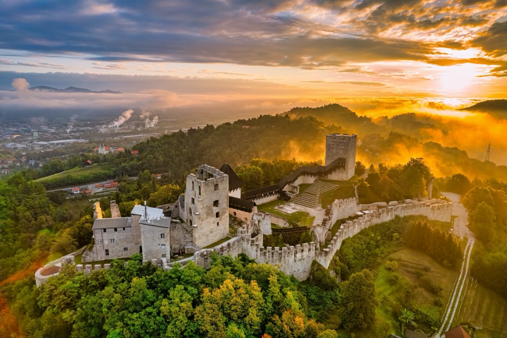 The ancient Celje Castle. Slovene Prealps