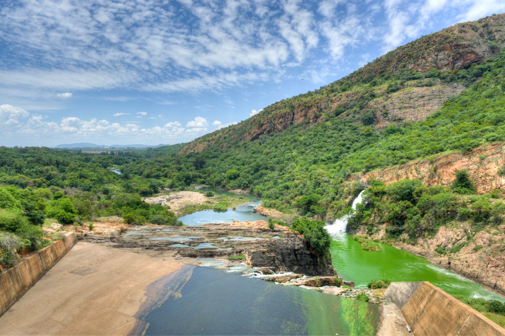 Waterfall of Crocodile River Hartbeespoort Dam, South Africa