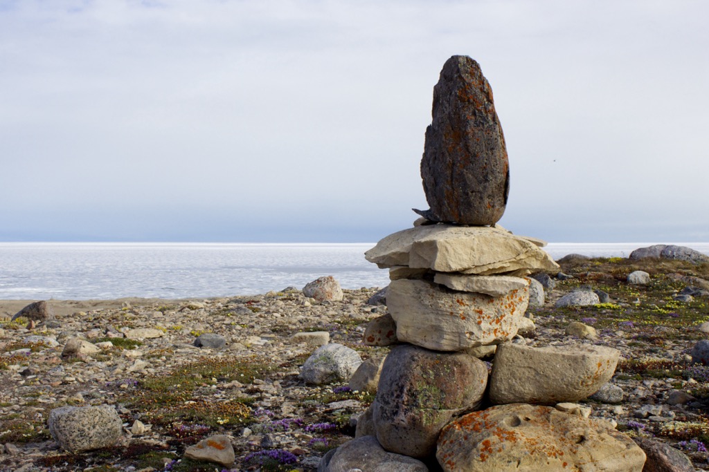 Inukshuk in Gjoa Haven, South Canadian Arctic Islands, Canada
