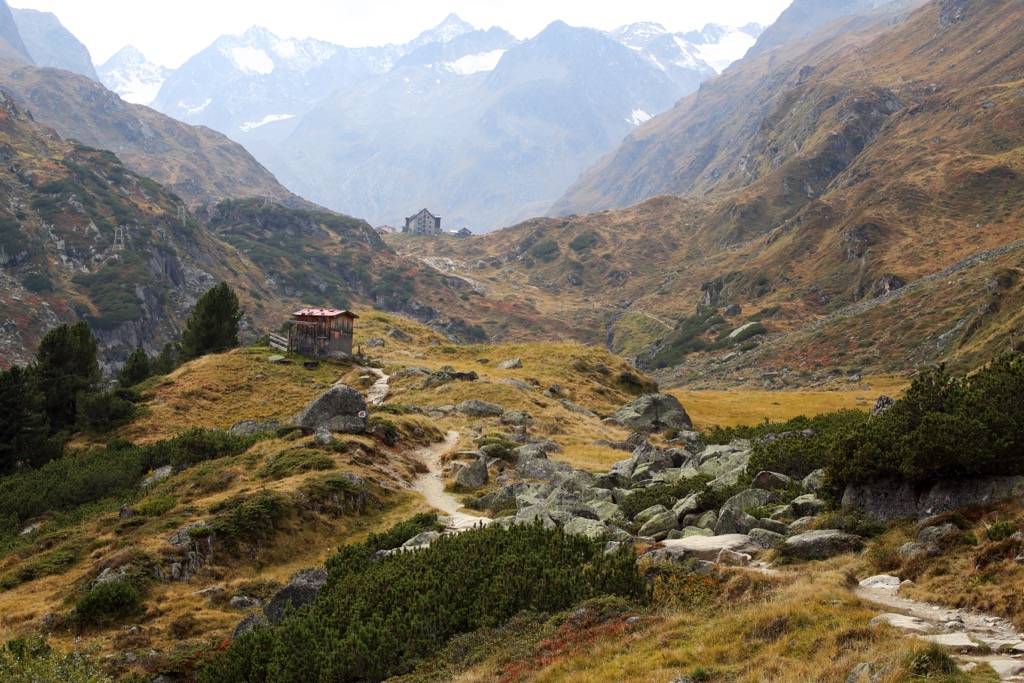 Hiking to the Franz Senn, one of the refuges of the Stubai High Trail. Stubai Alps