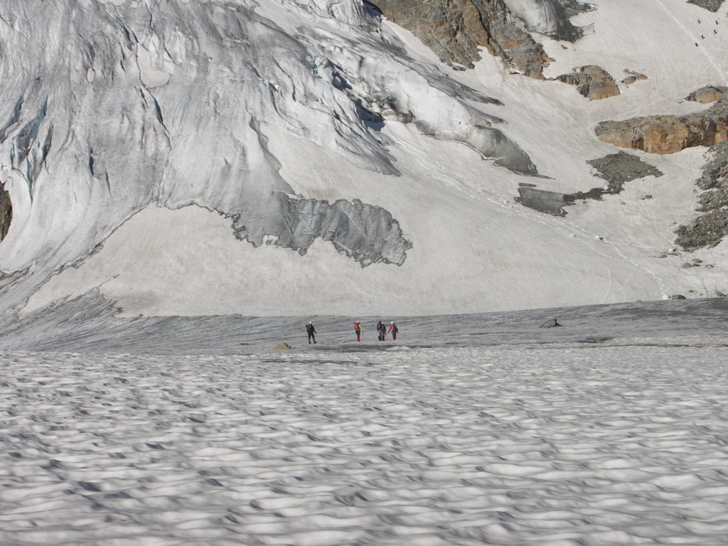 Climbers working their way to the summit of Zuckerhütl. Stubai Alps