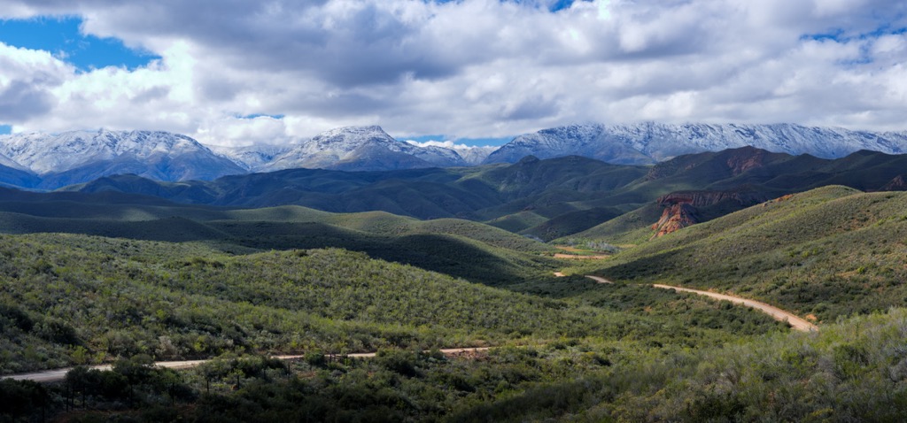 Snow-covered Swartberg Mountains, Swartberg Mountain Range, South Africa