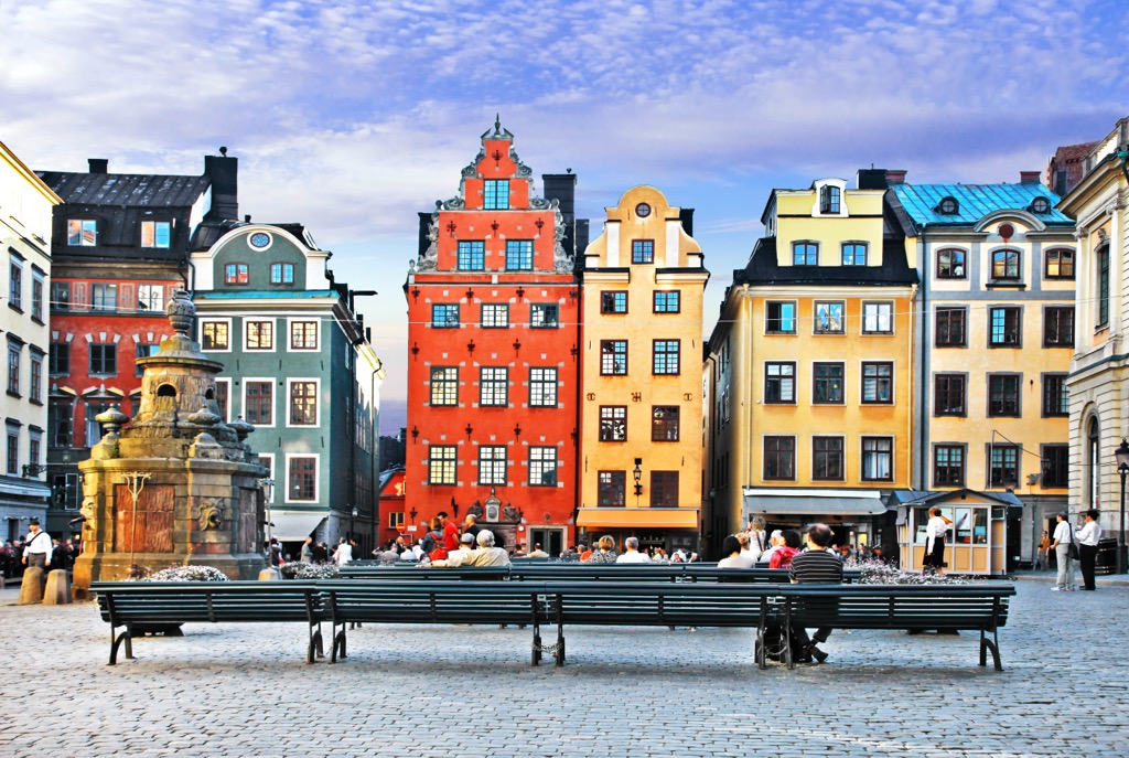 Colorful townhouses in Stockholm, Sweden