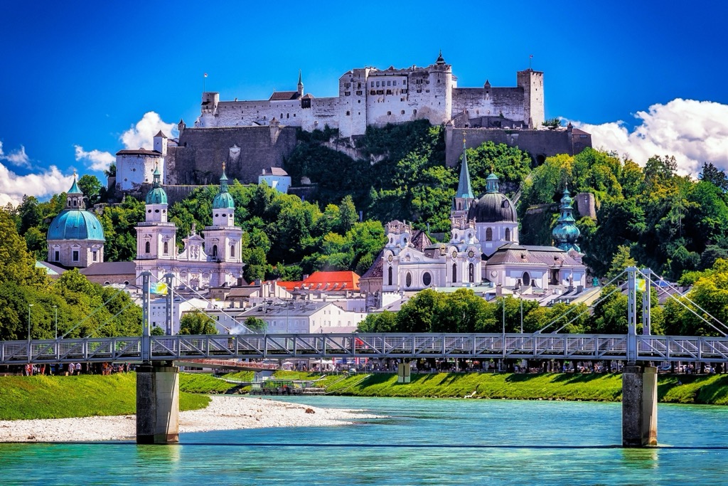 Altstadt Salzburg below Fortress Hohensalzburg. Tennengebirge Nature Reserve