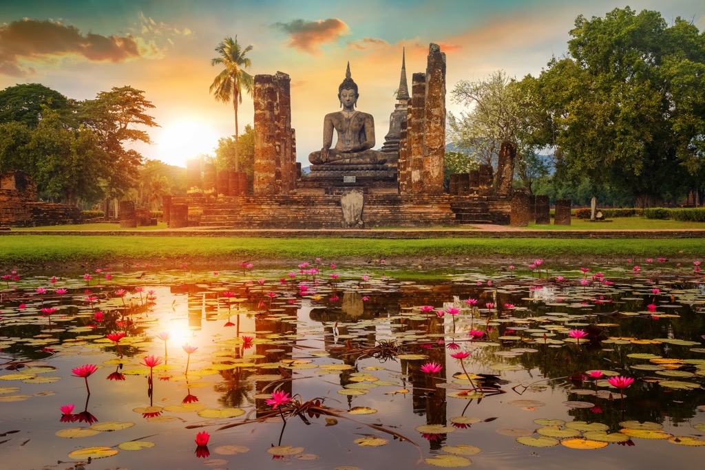 Buddha statue at Wat Mahathat, Sukhothai Historical Park, Thailand
