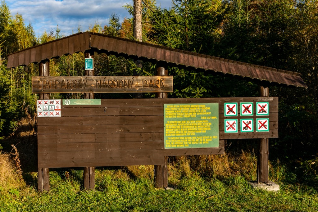 A gate in Podbanské marking the start of the Tichá Dolina. Ticha Dolina