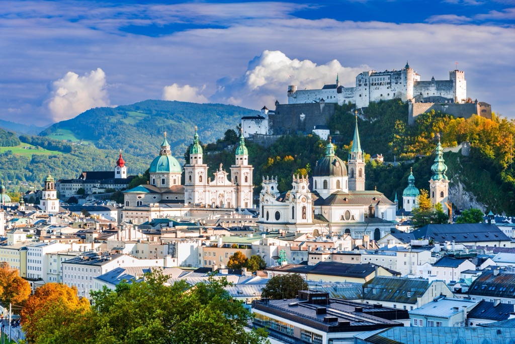 The city of Salzburg, with the famous Hohensalzburg fortress dominating the skyline. Totes Gebirge