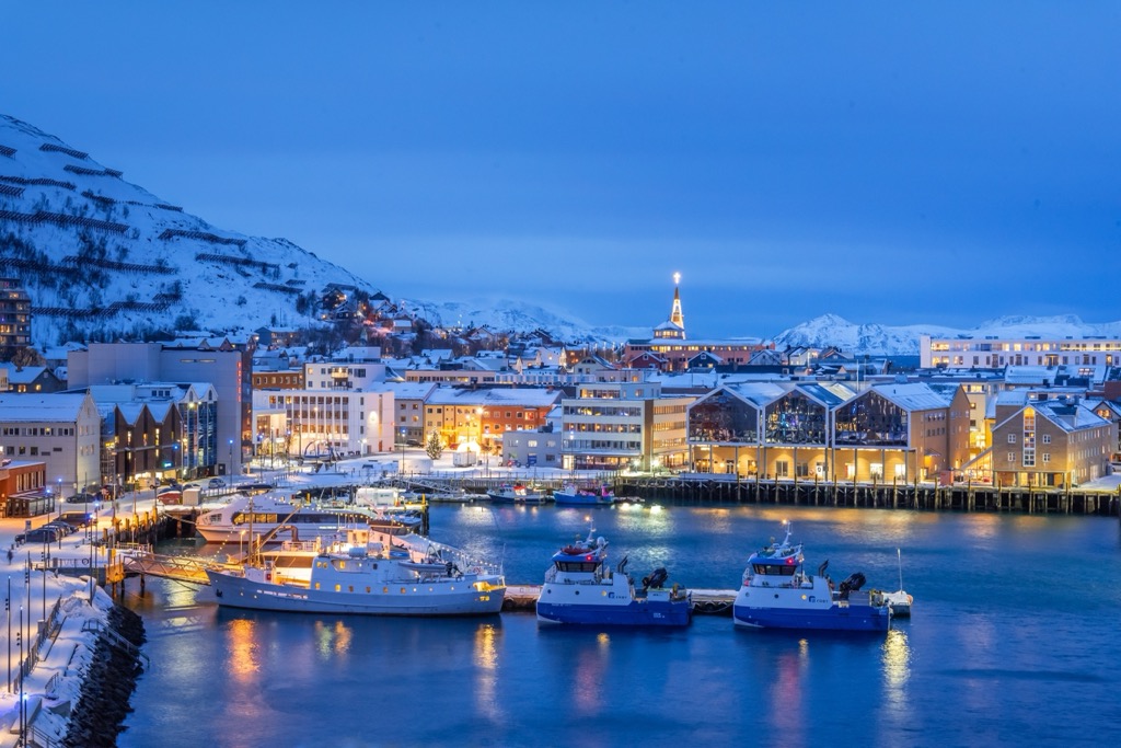 Hammerfest during the long Polar night. Troms og Finnmark