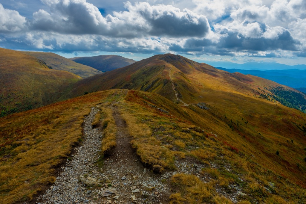 Grasige Rücken der Nockberge an der Turracher Höhe, Kärnten, im Herbst