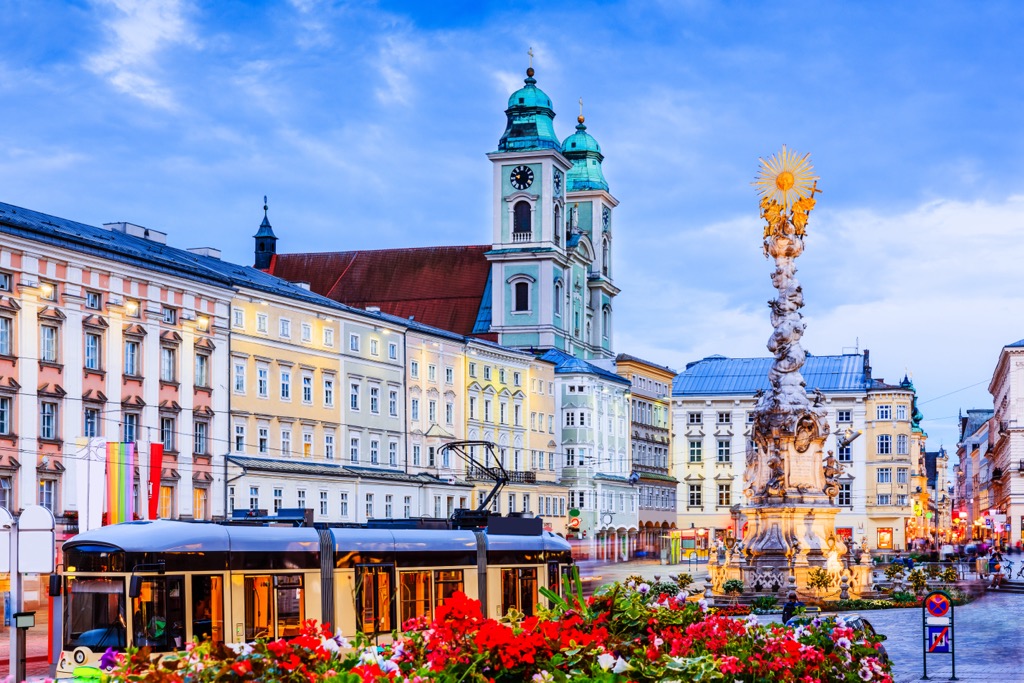 The main square of Linz, Upper Austria, houses the Holy Trinity Column. Upper Austria