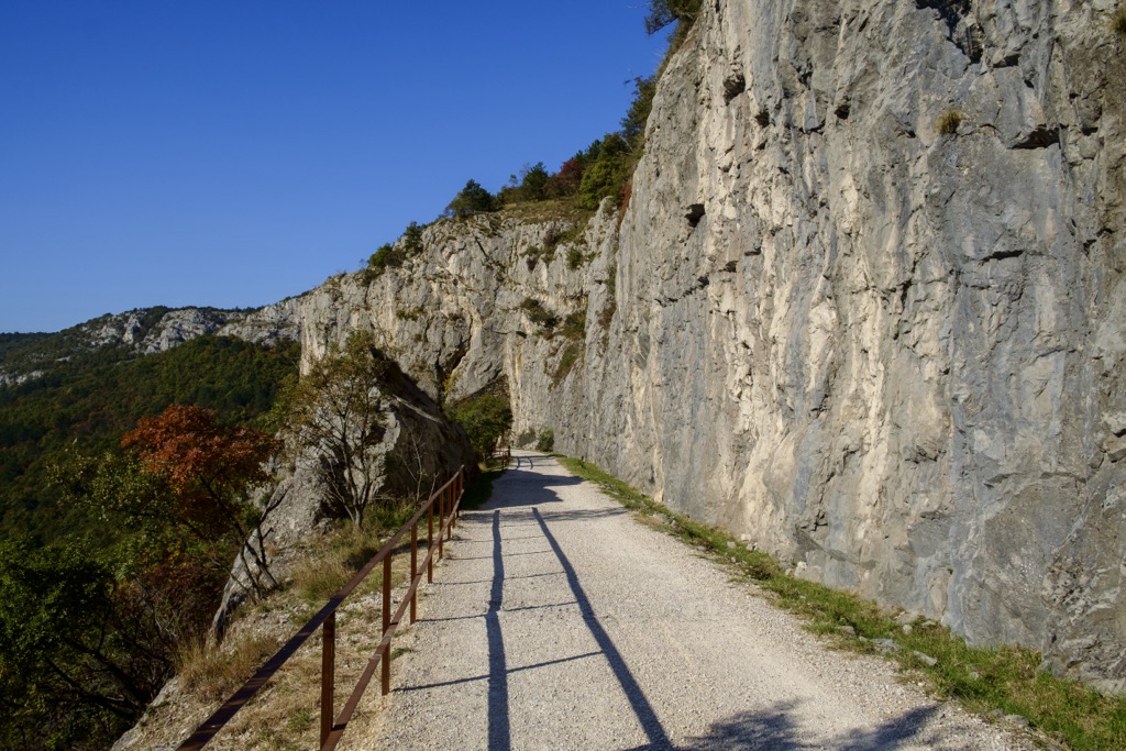 The walkway cut into the cliffs at Val Rosandra. Val Rosandra