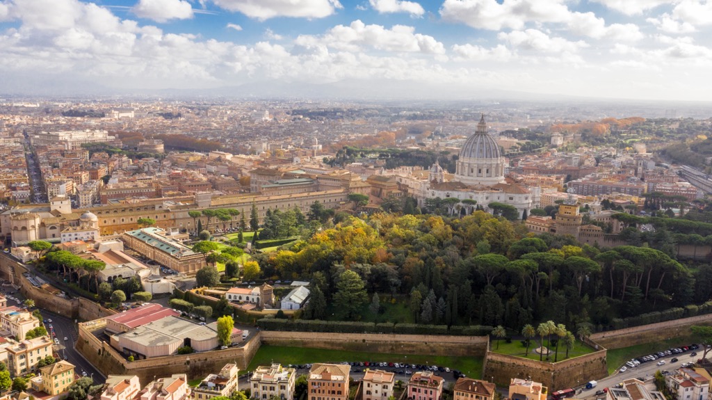 Aerial view of Papal Basilica of Saint Peter in the Vatican, Rome, Italy