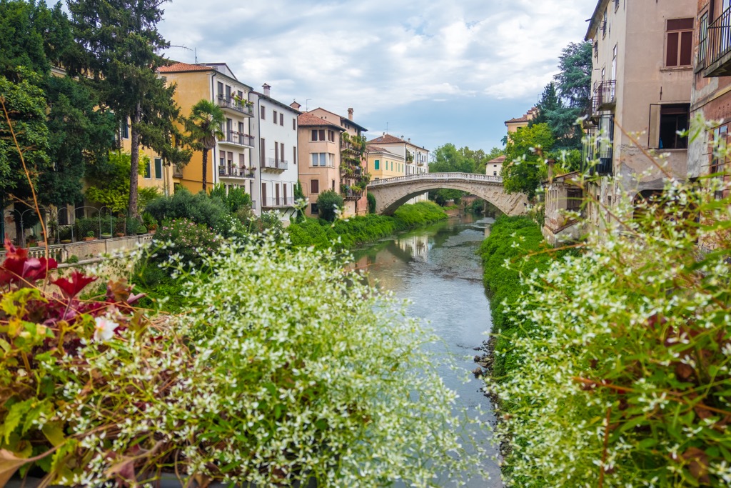 View of the old Saint Michele stone bridge, Vicenza, Italy