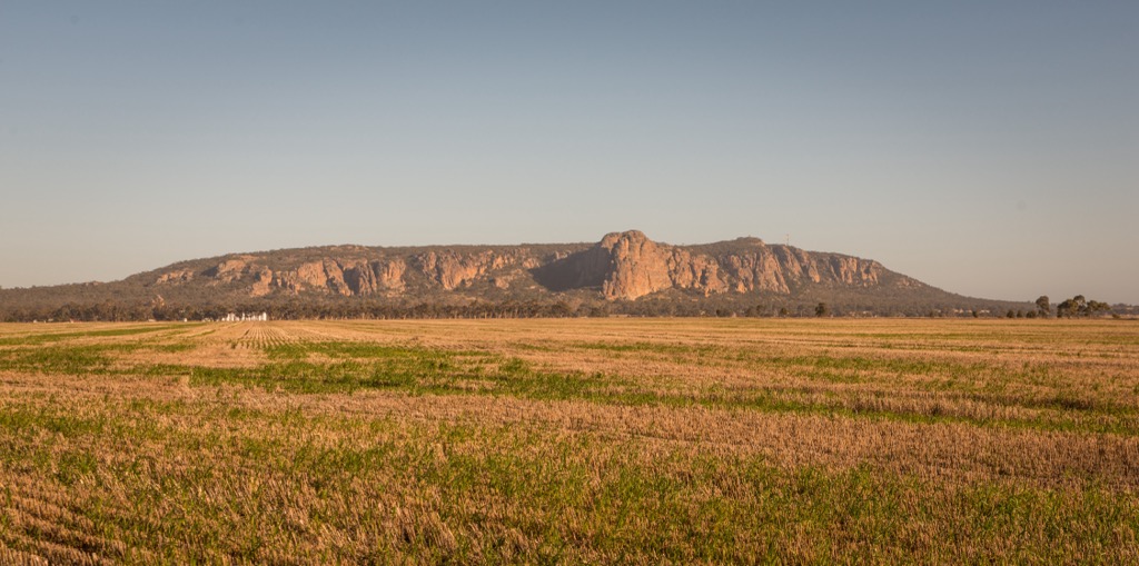 Arapiles erupts out of the Victorian outback. Victoria Mountains