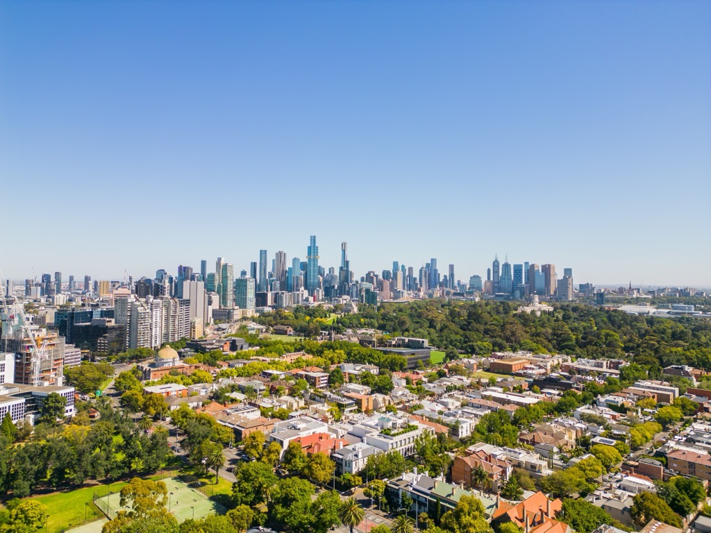 The Melbourne skyline. Victoria Mountains