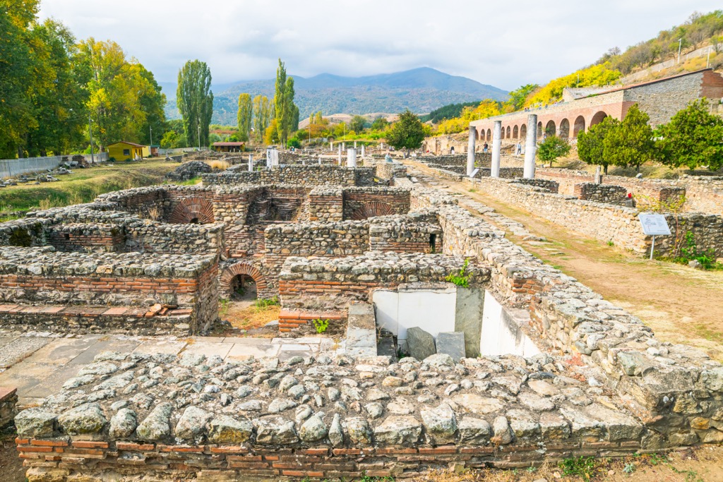 Ruins of the Greek city of Heraclea in Bitola. Voras Mountains