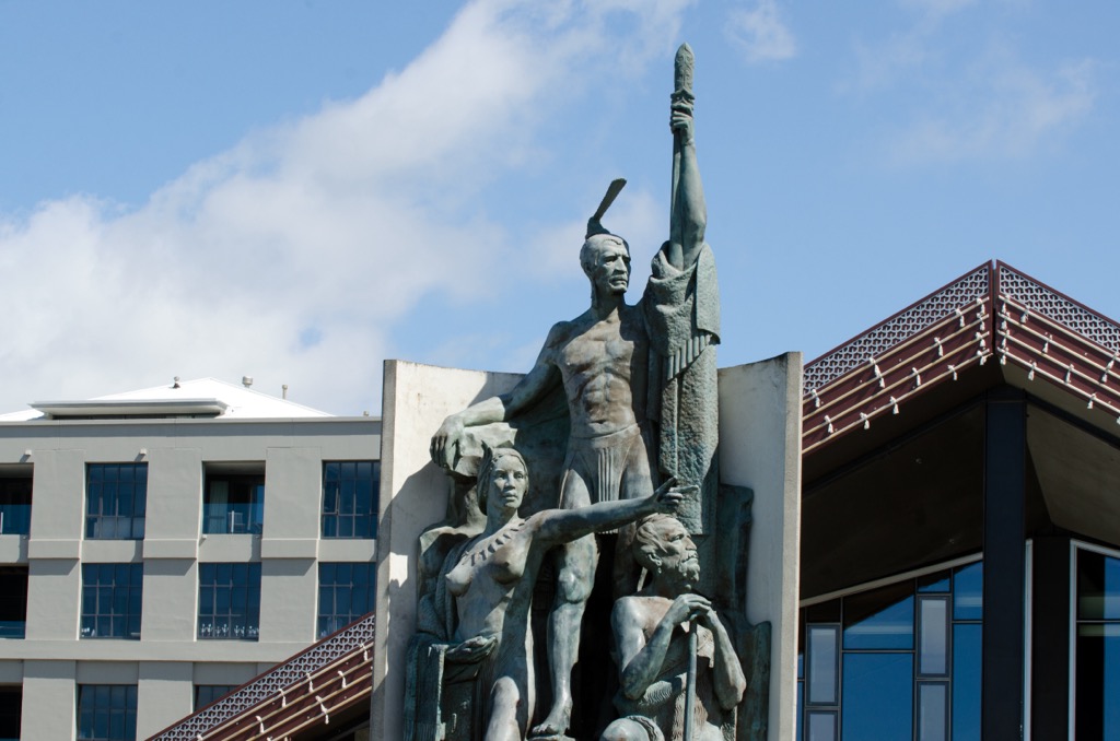 Statue of Kupe on the Wellington waterfront, Wellington, New Zealand