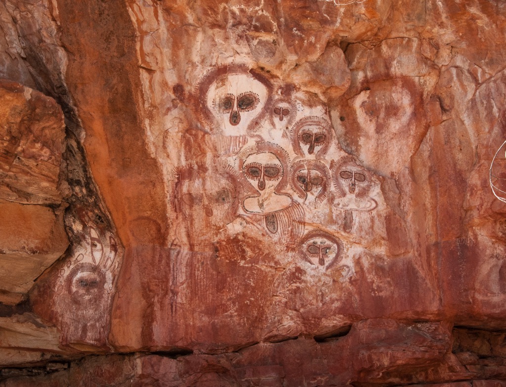 Aboriginal rock art near Mount Elizabeth Station in Kimberley. Western Australia 