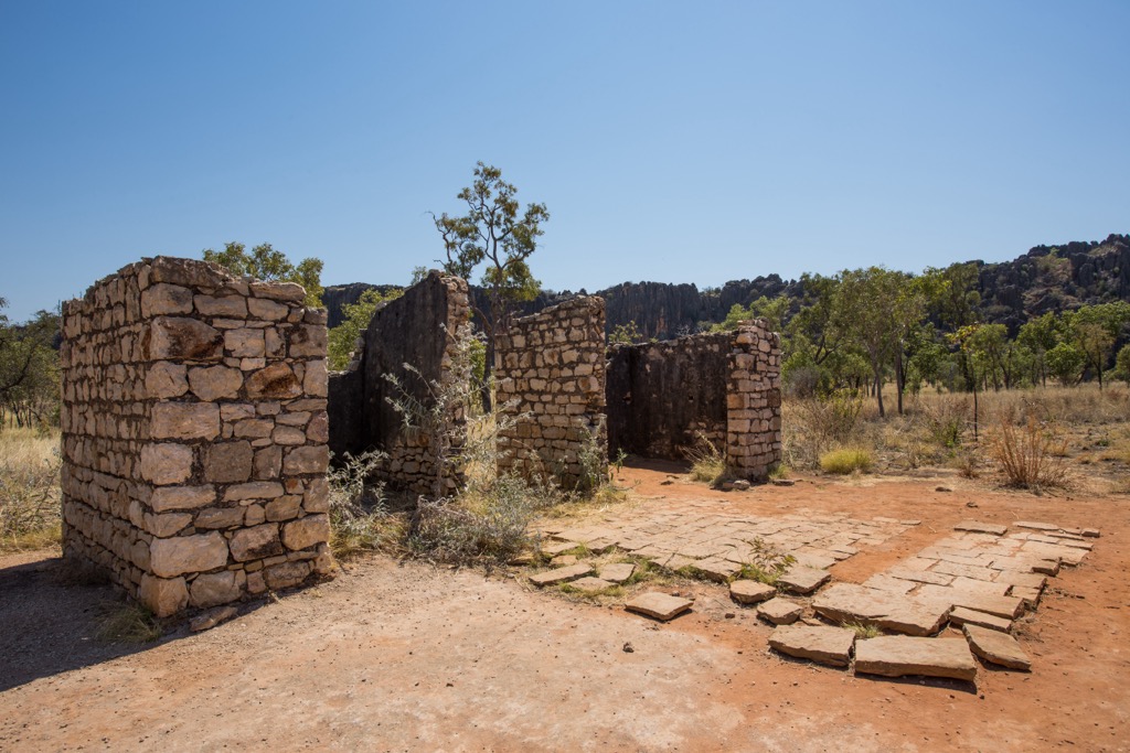 The remains of the Lillimooloora Police Station in Windjana Gorge. Western Australia 