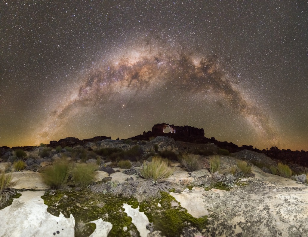 The stars and Milky Way above Wolfberg Arch. Western Cape