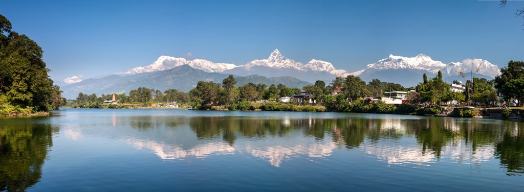 The Lakeside district of Pokhara, with views of the Annapurna Massif. Western Development Region