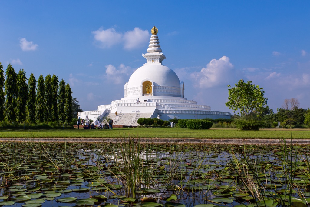 The World Peace Pagoda in Lumbini, Nepal, the birthplace of Buddha. Western Development Region
