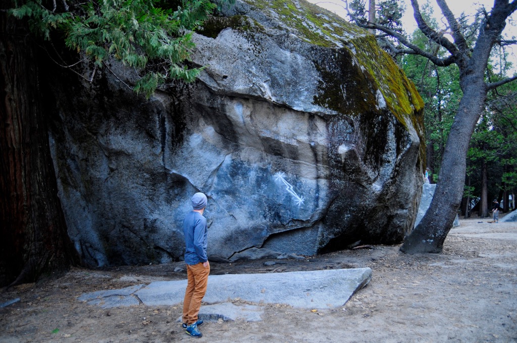 Midnight Lightning boulder in Camp 4, the main campground for Yosemite climbers
