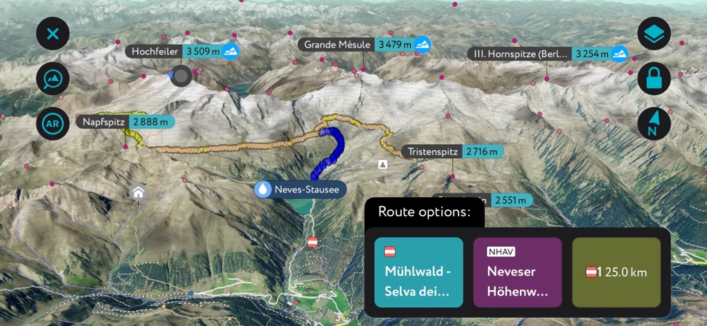 PeakVisor’s mobile app. Zillertal Alps