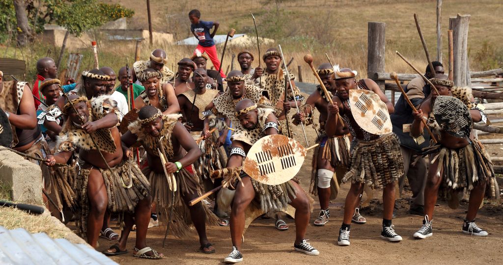 Performing a traditional Zulu war dance at a wedding in Durban. eThekwini Metropolitan Municipality
