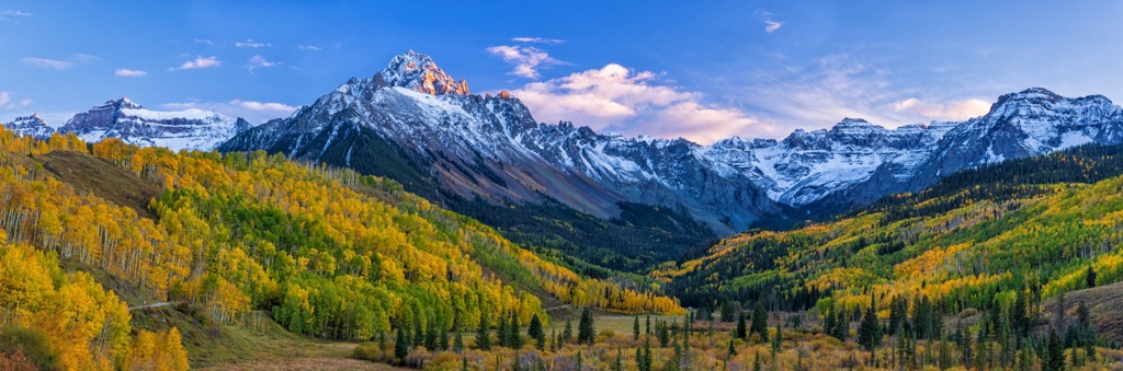 The San Juan Mountains with Mount Sneffels in the background. Fall Foliage in the USA