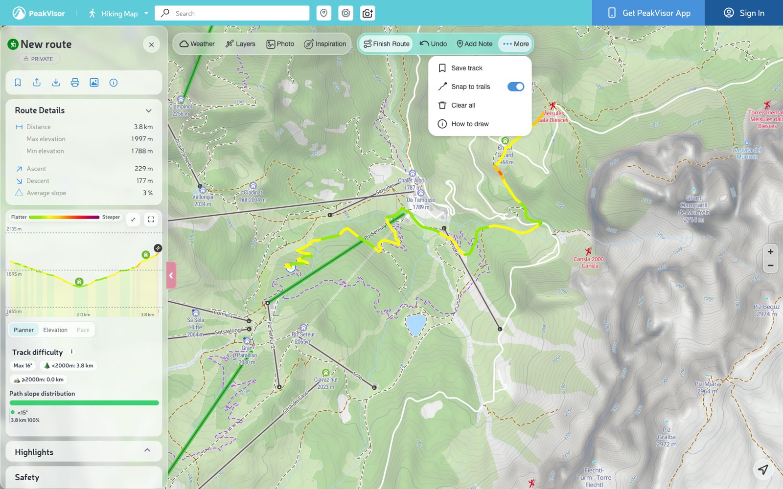 The Snap to trails switch in the planner menu