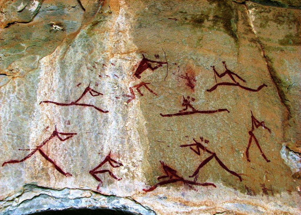 South Africa, uKhahlamba / Drakensberg Park, Rock art in Battle Cave