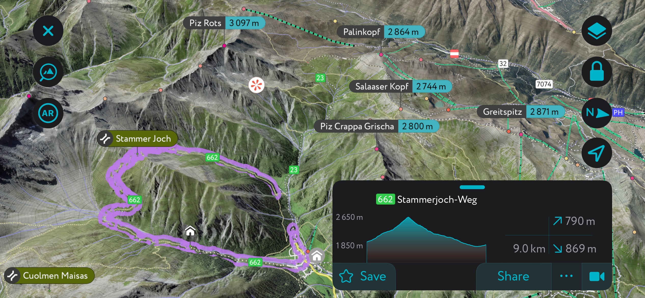 A generation of the Samnaun Alps using PeakVisor’s mobile app.