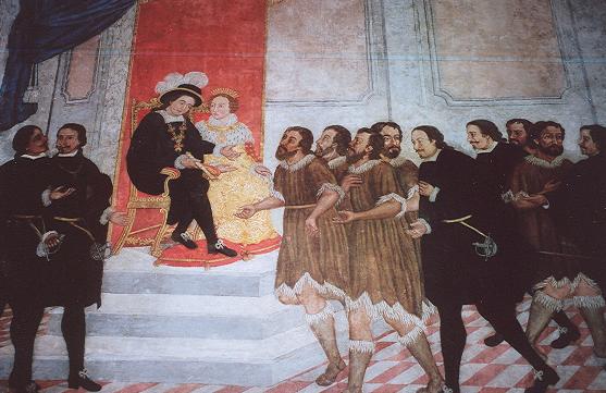 Alonso Fernández de Lugo presents the captured Guanche kings to Ferdinand and Isabella. Santa Cruz Tenerife